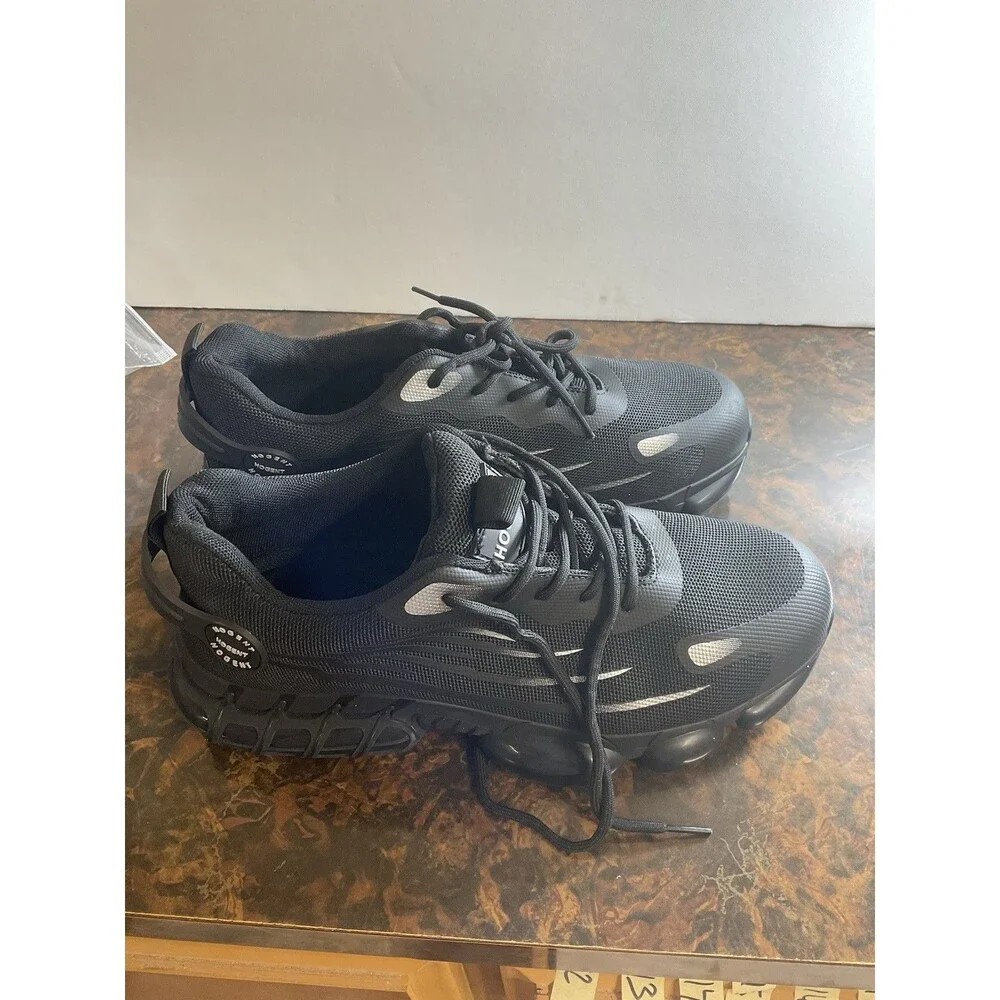 Hogent Work Shoes Womens 10.5 Black Steel Toe Lace Up Chunky Soles Industrial